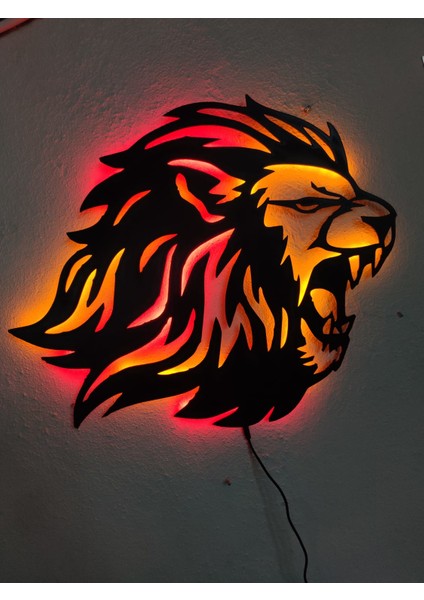 Aslan Lion Sarı Kırmızı Işıklı Tablo