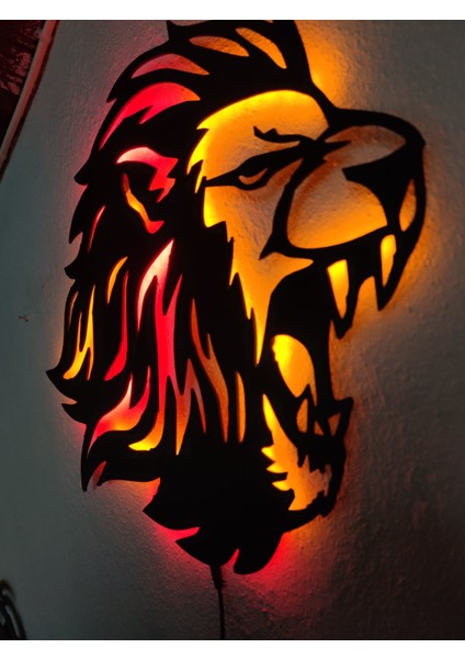Aslan Lion Sarı Kırmızı Işıklı Tablo