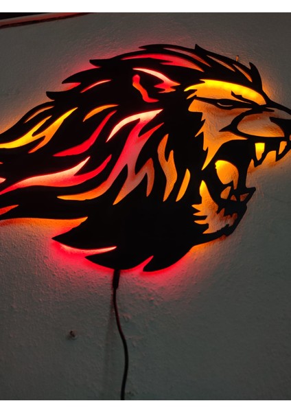 Aslan Lion Sarı Kırmızı Işıklı Tablo
