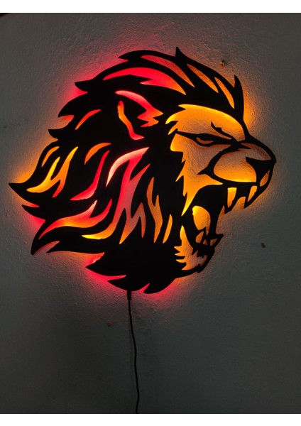 Aslan Lion Sarı Kırmızı Işıklı Tablo