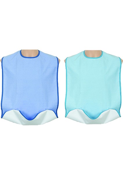 2'li Ekonomik Set Caress G885 Mavi ve Yeşil Renk Cepli - Çıtçıtlı Yıkanabilir Hasta Yemek Önlüğü