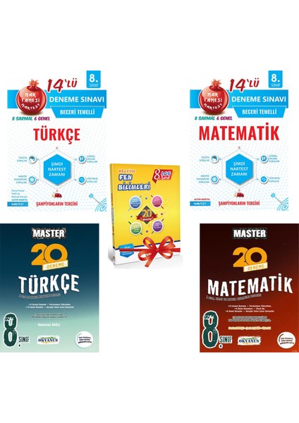 Nartest Yayınları ve Okyanus Master 8. Sınıf LGS Türkçe - Matematik Deneme Seti + 20 Fen Deneme