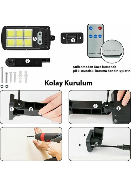 Solar Güneş Enerjili Hareket Sensörlü Kumandalı 3 Modlu LED Bahçe Sokak Lambası