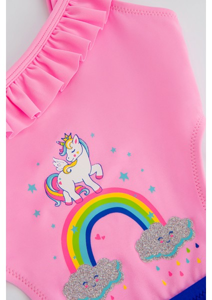 Açık Pembe Kız Çoçuk Rainbow Cloud Mayokini