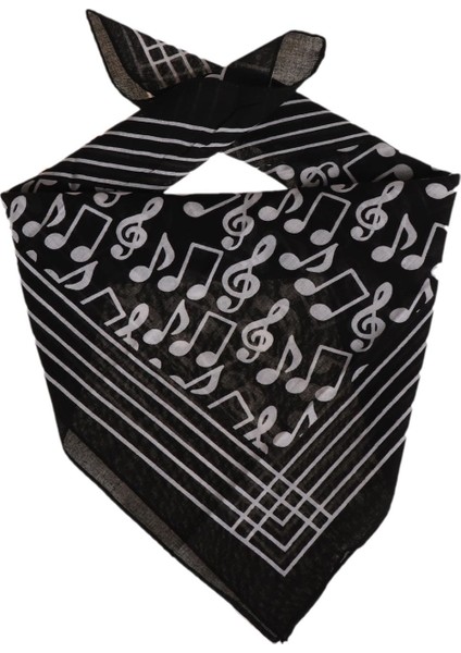 Bry-Siyah Beyaz Sol Anahtarı Nota Desen Bandana