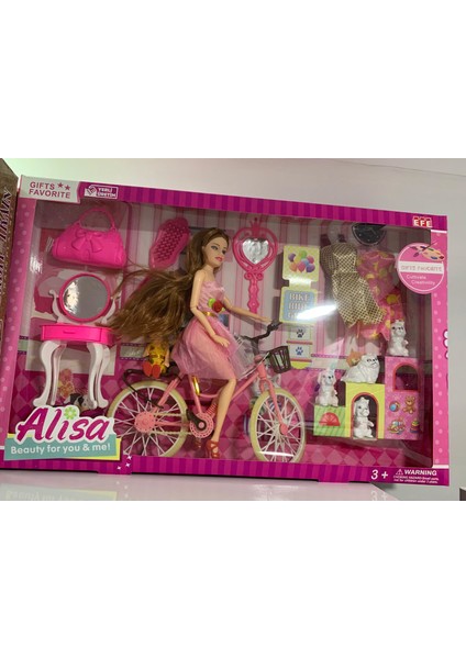 Alisa ve Bisikleti Oyuncak Bebek Set