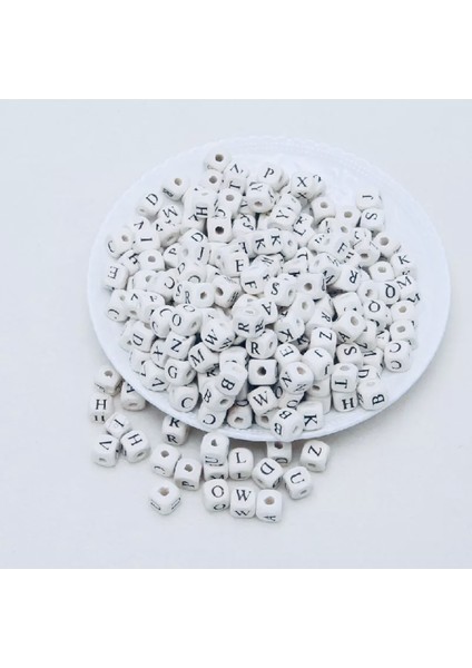 Beyaz Küp Zar Alfabe Harf Takı Boncuğu 10 mm Ahşap 1000 Adet