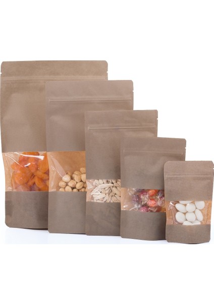 Kraft Pencereli Kilitli Doypack 250'li 13X22,5 cm
