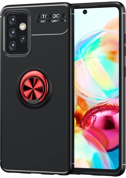 Samsung Galaxy A52 Kılıf Selfie Yüzüklü Esnek Silikon Siyah - Kırmızı