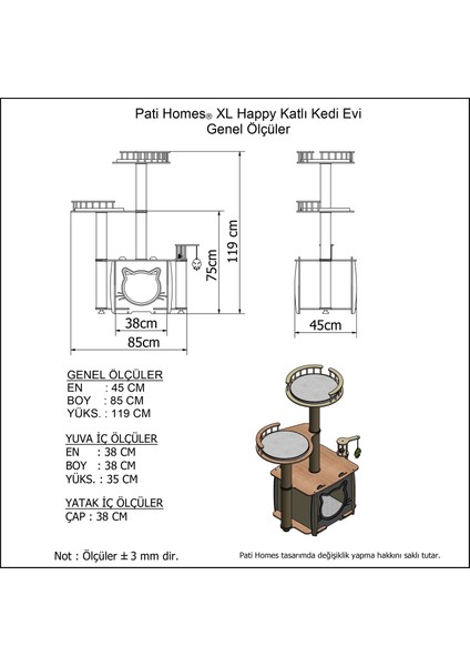 Pati Homes Happy Katlı Yataklı Kedi Evi - Kedi Tırmalaması