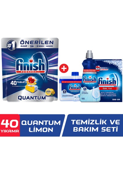 Quantum Bulaşık Makinesi Deterjanı Tableti Limonlu 40 Yıkama + Temizlik ve Bakım Seti