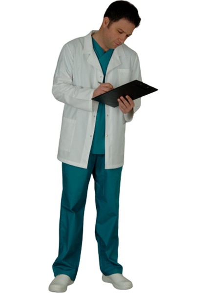 Doktor Erkek Yaka Beyaz Önlük Uzun Kol Standart Boy Unifroma