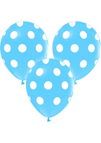 Beyaz Puantiyeli Açık Mavi Balon 10 Adet