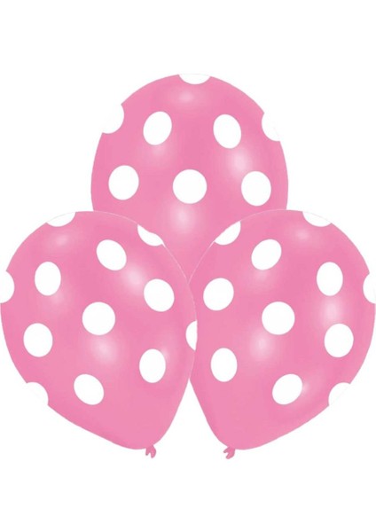 Beyaz Puantiyeli Pembe Balon 10 Adet