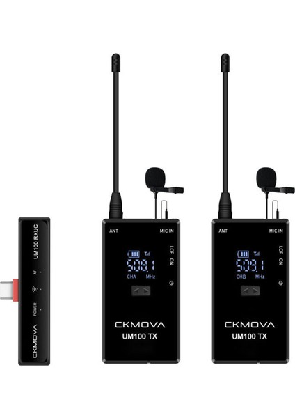 UM100 Kit-4 Ultra Kompakt Type-C Girişli 1 Alıcı 2 Vericili Uhf Kablosuz Yaka Mikrofon Seti