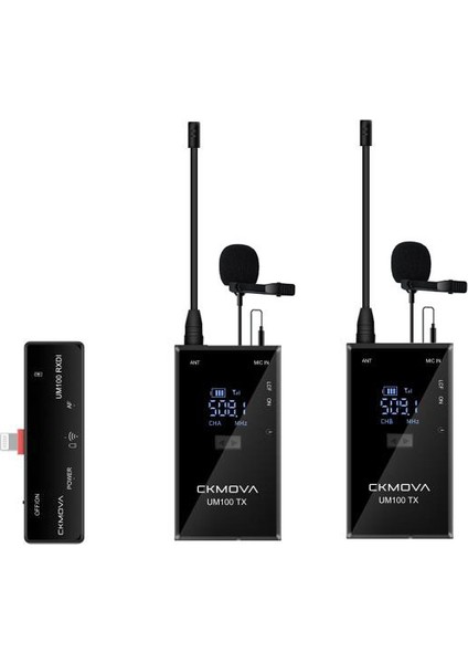 UM100 Kit-6 Ultra Kompakt Iphone Ios Için 1 Alıcı 2 Vericili Uhf Kablosuz Yaka Mikrofon Seti