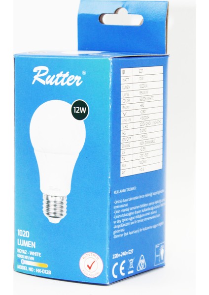 12W - 6800K - 1020 Lumen LED Ampul Beyaz Işık E27 fiyatları