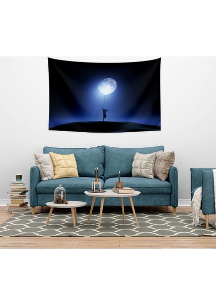 Dolunay ve Çocuk Manzara Duvar Örtüsü Halısı 150 x 100 cm