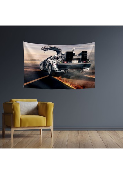 Geleceğe Dönüş Delorean Duvar Örtüsü Halısı 150 x 100 cm
