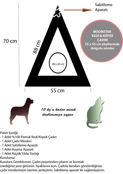 Gri Sarı Yıldızlı Kedi Köpek Çadırı
