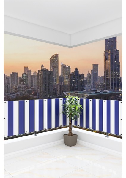 Balkon Demir Perdesi, 200 x 75 Mavi