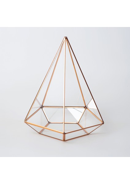 Bakır Rose Gold Geometrik Teraryum Prizma Cam Fanus 26X21X21CM