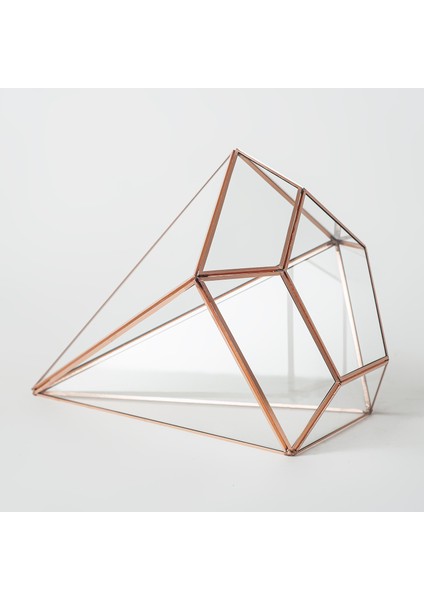 Bakır Rose Gold Geometrik Teraryum Prizma Cam Fanus 26X21X21CM modelleri