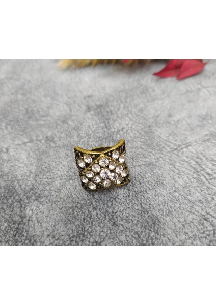 Kadın Yüzük Otantik Tasarım Swaroski Taşlı Gold Renk Yüzük