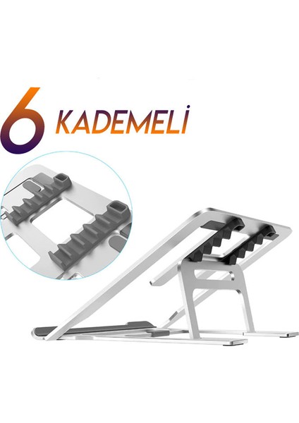 7-17 inch Macbook Notebook Laptop için Aluminyum Stand 6 Kademeli Masaüstü Tutucu - AL2510