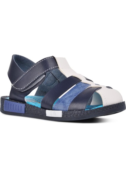 210111 Lacivert-Kot-Beyaz Comfort Erkek Çocuk Sandalet modelleri