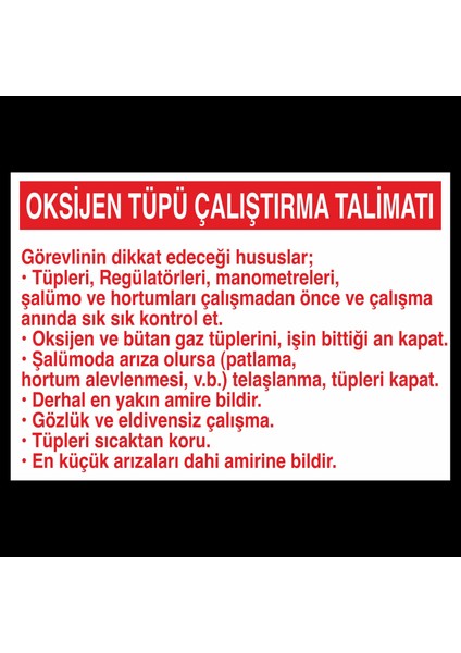 Oksijen Tüpü Çalıştırma Talimatı 20 x 30 cm