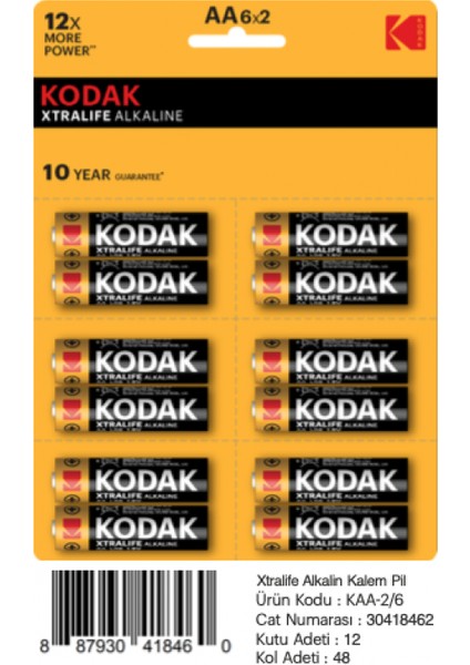 Xtralife Alkalin Kalem Pil Kartela 12'li