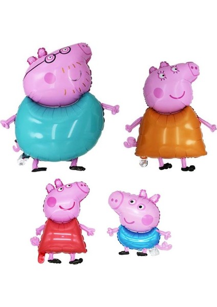 Peppa Pig Ailesi 4 Lü Set Folyo Balon Parti Malzemesi