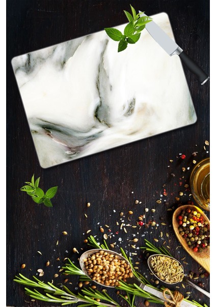 Dekoratif Cam Kesme Tahtası 30 cm x 40 cm Dalgalı Black Mermer Görünümlü