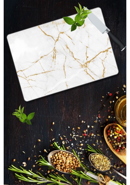 Dekoratif Cam Kesme Tahtası 30 cm x 40 cm Çoklusim Görünümlü