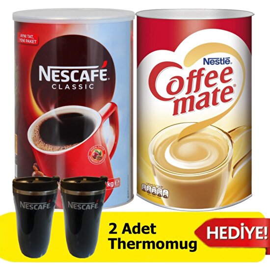 Nescafe Classic 1 kg + Coffee Mate Kahve Kreması 2 kg + 2'li Thermomug