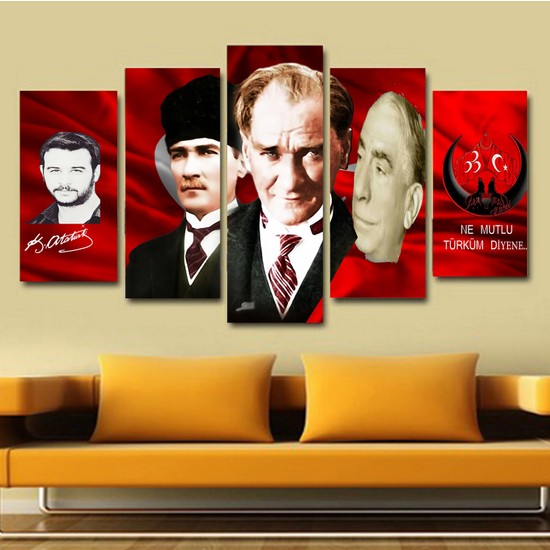 Dekorme 5 Parçalı Atatürk Kanvas Tablo 110 x 60 cm