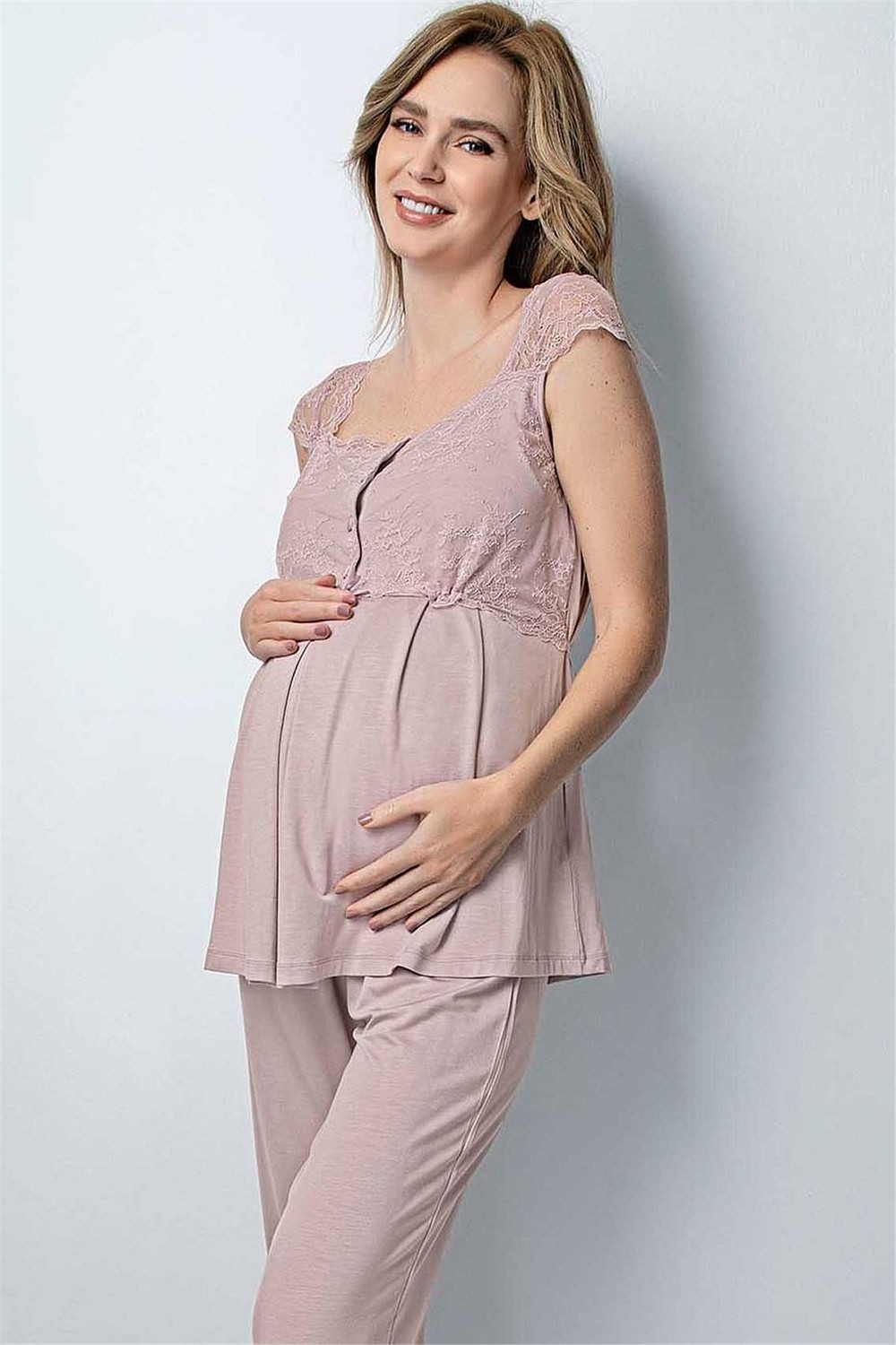 Monamise Kadın Vizon Hamile Lohusa Sabahlıklı Pijama Takım 18441 görsel 2
