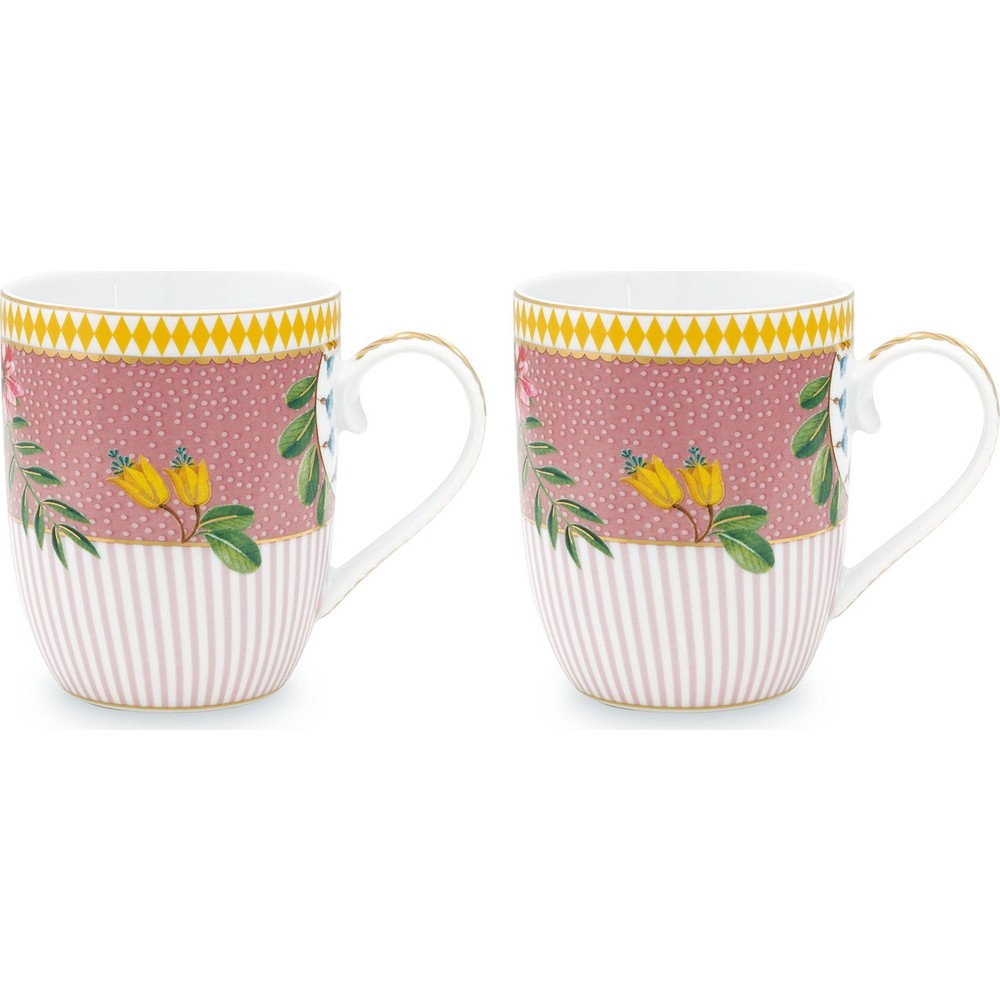 Pip Studio La Majorelle 2 Parçalı Küçük Mug Seti Porselen Desenli 145 ml Pembe Renk
