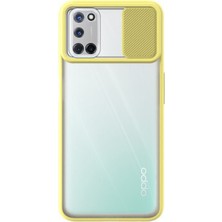 Case World Oppo A52 Kapak Lensi Açılır Kapanır Kamera Korumalı Silikon Kılıf - Sarı