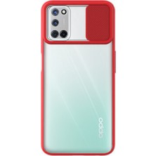 Case World Oppo A92 Kapak Lensi Açılır Kapanır Kamera Korumalı Silikon Kılıf - Kırmızı