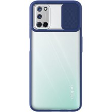 Case World Oppo A92 Kapak Lensi Açılır Kapanır Kamera Korumalı Silikon Kılıf - Lacivert