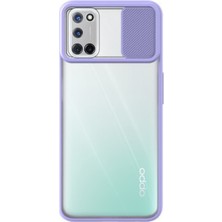 Case World Oppo A92 Kapak Lensi Açılır Kapanır Kamera Korumalı Silikon Kılıf - Lila