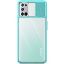 Case World Oppo A92 Kapak Lensi Açılır Kapanır Kamera Korumalı Silikon Kılıf - Turkuaz