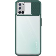 Case World Oppo A92 Kapak Lensi Açılır Kapanır Kamera Korumalı Silikon Kılıf - Yeşil