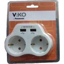 Viko 2 Li Topraklı ve 2,1 Amper 2 USB Çıkışlı Fiş Priz - Hızlı Şarj Cihazı