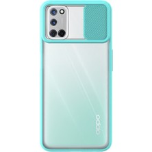 Caseart Oppo A52 Kapak Lensi Açılır Kapanır Kamera Korumalı Silikon Kılıf - Turkuaz