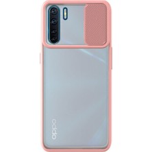 Caseart Oppo A91 Kapak Lensi Açılır Kapanır Kamera Korumalı Silikon Kılıf - Pudra