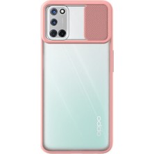 Kzy Oppo A52 Kapak Lensi Açılır Kapanır Kamera Korumalı Silikon Kılıf - Pudra