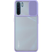 Kzy Oppo A91 Kapak Lensi Açılır Kapanır Kamera Korumalı Silikon Kılıf - Lila